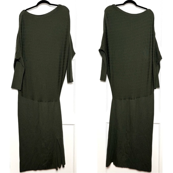 VICTOR ALFARO Rib Knit Off Shoulder Long Sleeve Midi Side Slit Sweater Dress XL - Picture 4 of 8